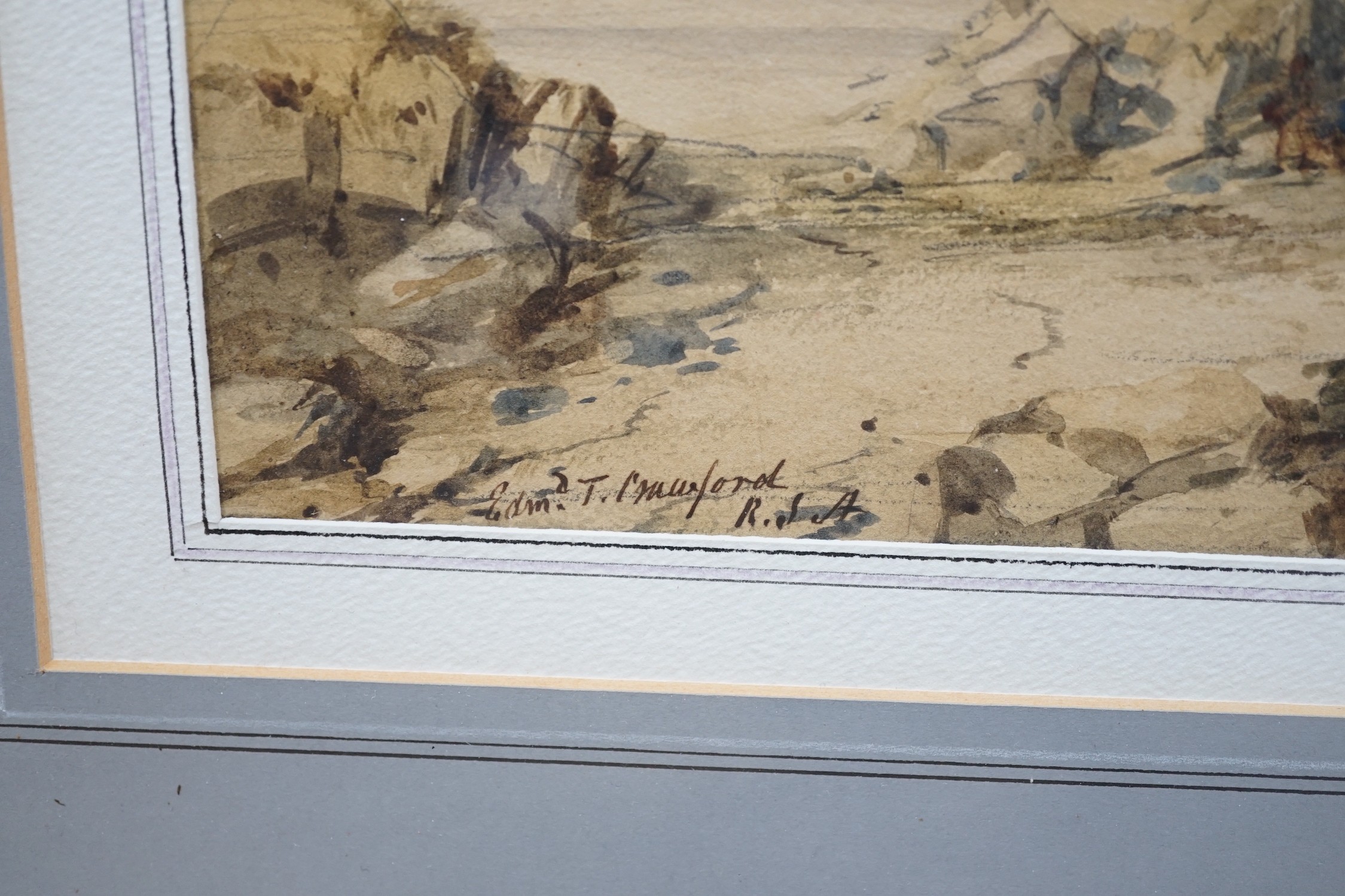Edmund Thornton Crawford R.S.A. (1806-1885), watercolour, Castle and birch trees, signed, 22 x 31cm